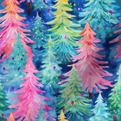 Preppy Rainbow Watercolor Christmas Trees - Medium Scale