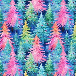 Preppy Rainbow Watercolor Christmas Trees - Large Scale