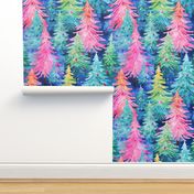 Preppy Rainbow Watercolor Christmas Trees - XL Scale