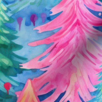 Preppy Rainbow Watercolor Christmas Trees - XL Scale