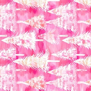 Pink Watercolor Christmas Trees Rotated - Large SCale