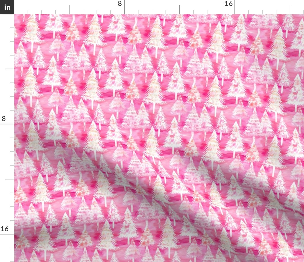 Pink Watercolor Christmas Trees - XS SCale
