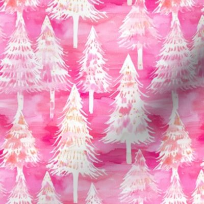 Pink Watercolor Christmas Trees - Small SCale