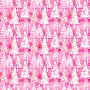 Pink Watercolor Christmas Trees - Small SCale