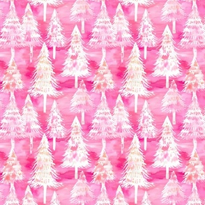 Pink Watercolor Christmas Trees - Medium SCale