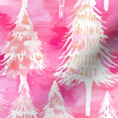 Pink Watercolor Christmas Trees - Large SCale
