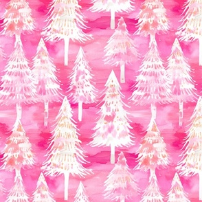 Pink Watercolor Christmas Trees - Large SCale