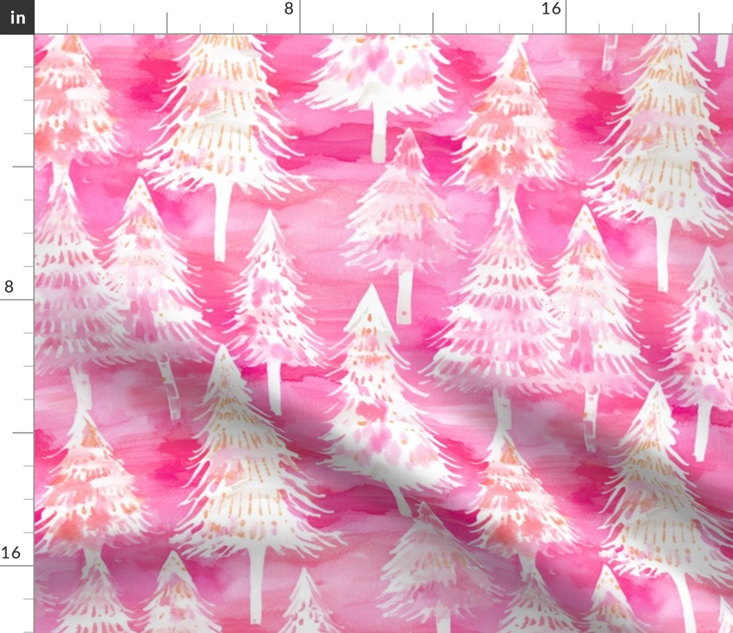 Pink Watercolor Christmas Trees - Large SCale