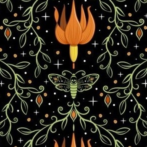 A Deadly Nightshade (Belladonna) & A Dealth's Head Moth in Pumpkin Orange