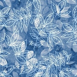 Med Baptisia and Wisteria Leaf Sunprints with Wisteria Outlines Shades of Aegean Blue
