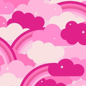 Retro Rainbow Clouds in Hot Pink