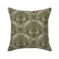 Small-Scale Cryptid Damask in Olive Green & Taupe