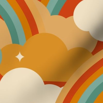 Retro Rainbow Clouds - Tangerine