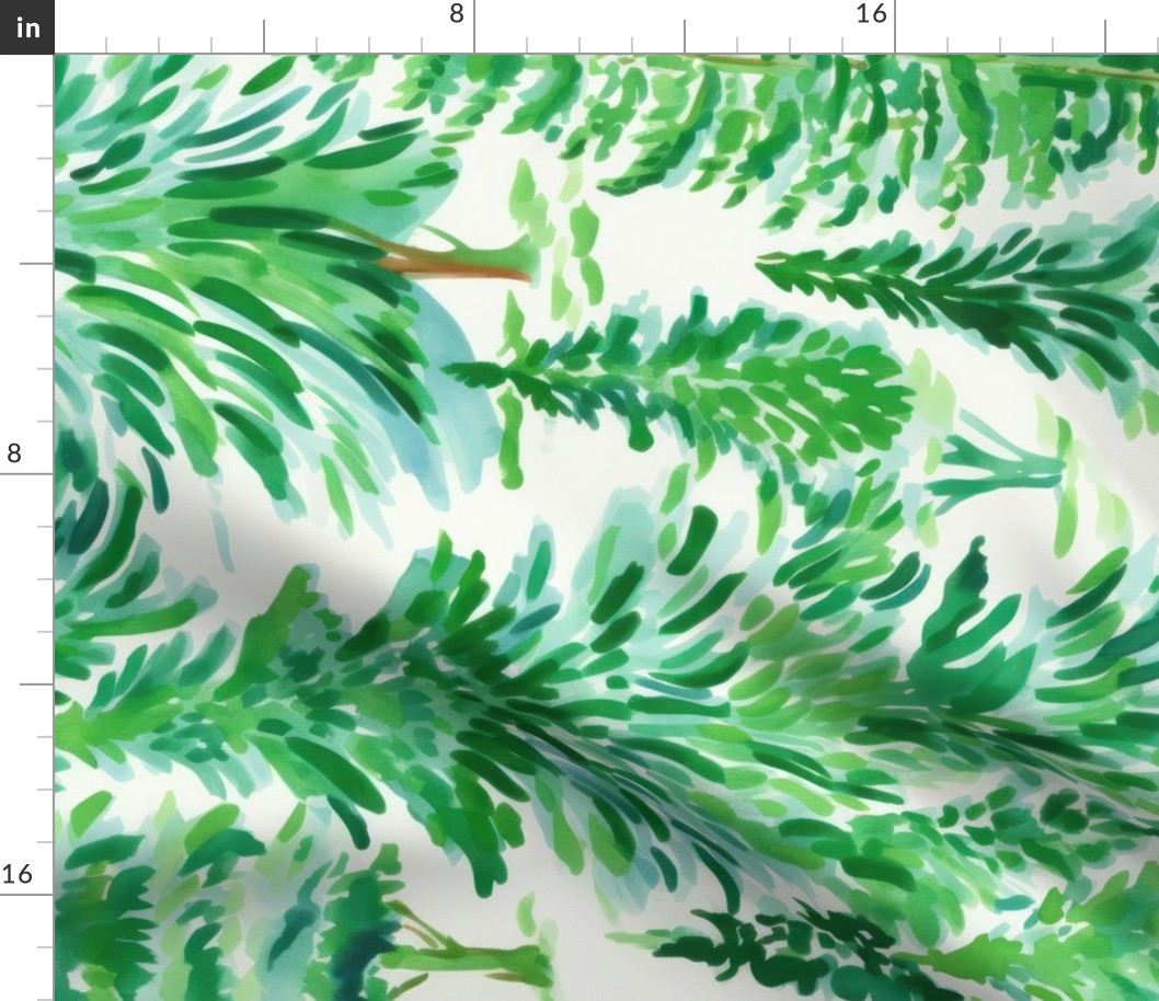 Green Watercolor Pine Trees Rotated - XL Scale
