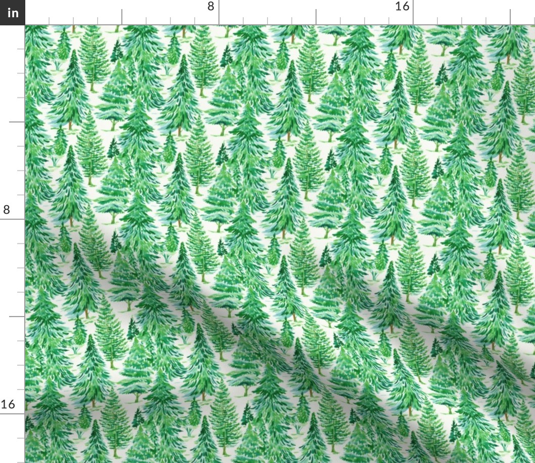 Green Watercolor Pine Trees - XS Scale