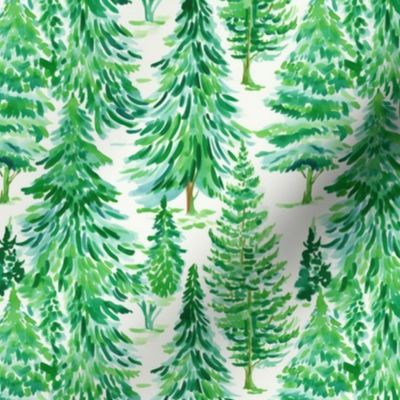 Green Watercolor Pine Trees - Small Scale