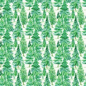 Green Watercolor Pine Trees - Small Scale