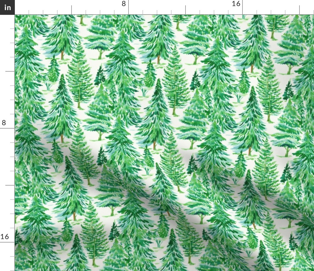 Green Watercolor Pine Trees - Small Scale