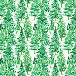 Green Watercolor Pine Trees - Medium Scale