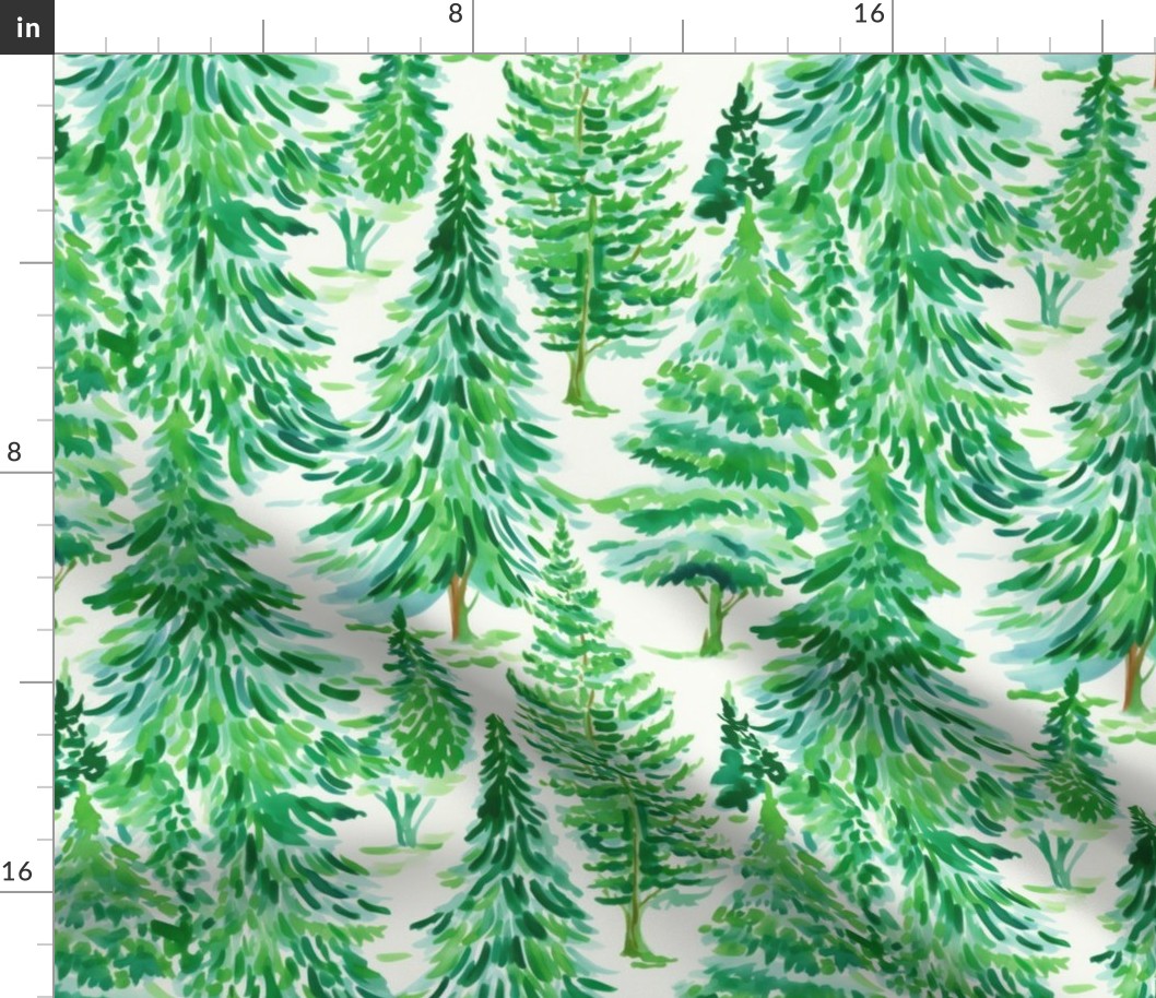 Green Watercolor Pine Trees - Large Scale