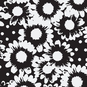 Daisy Confetti | Black and White - teen,bold floral,botanical,monotone,multidirectional,large floral,home decor,daisy flower,floral,summer floral,spring floral,bedroom