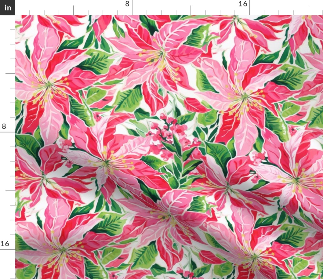 Watercolor Red Poinsettia Christmas Floral Rotated - Large Scale