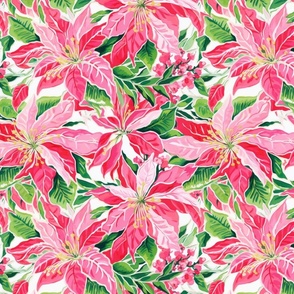 Watercolor Red Poinsettia Christmas Floral - Large Scale