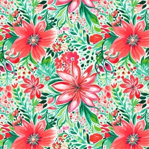 Preppy Christmas Watercolor Floral 1 Rotated - Large Scale