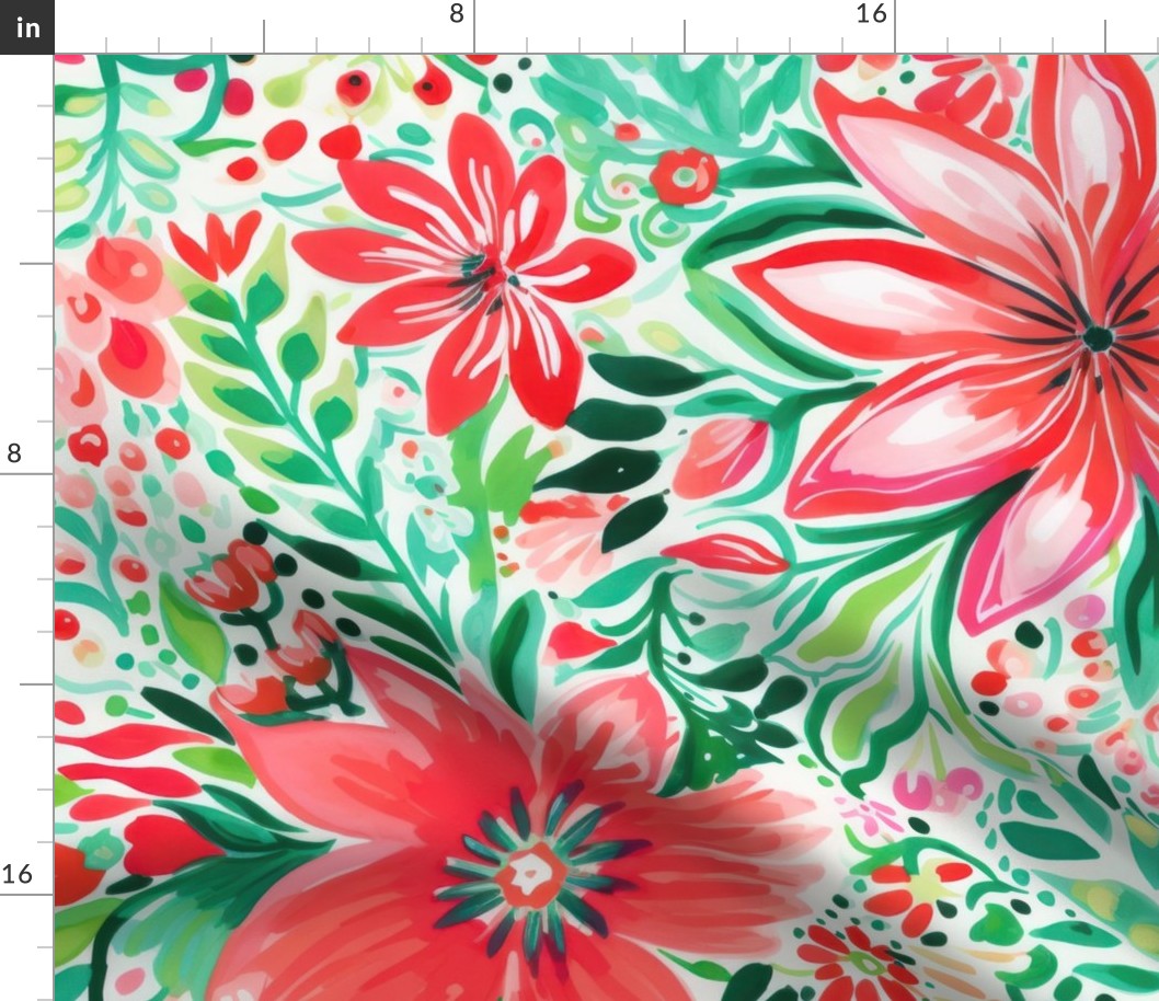 Preppy Christmas Watercolor Floral 1 Rotated - XL Scale