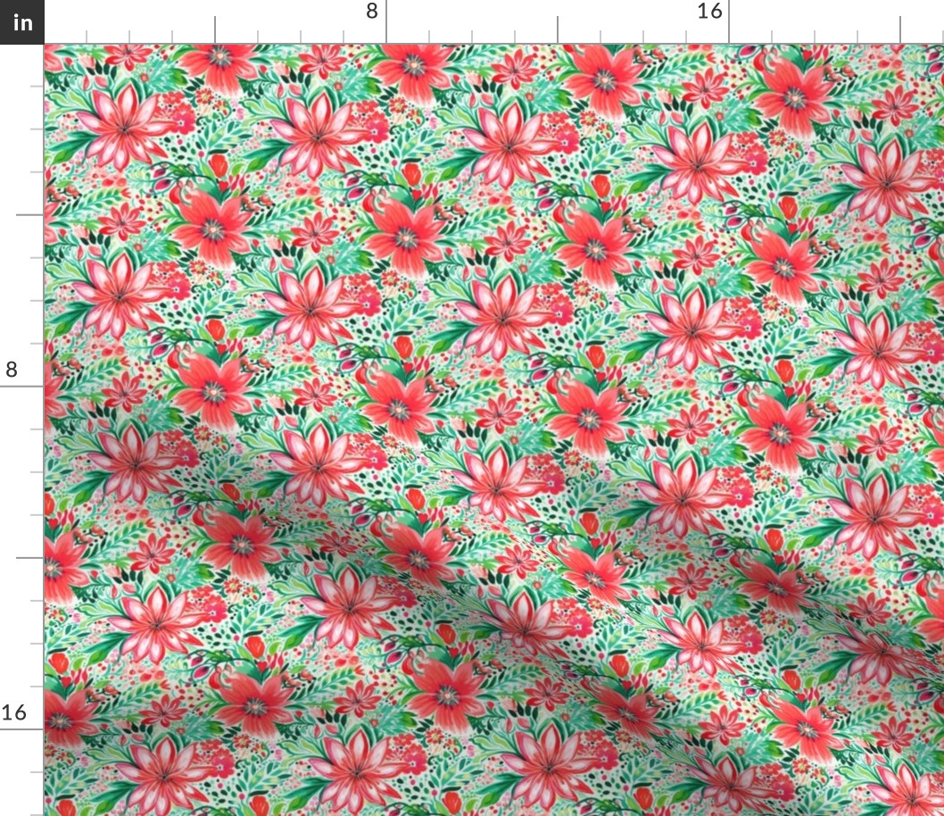 Preppy Christmas Watercolor Floral 1 - XS Scale