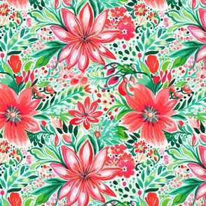 Preppy Christmas Watercolor Floral 1 - Large Scale