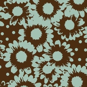 Daisy Confetti | Chocolate Mint -brown and teal, mint green, bold neutral, summer floral, bedroom, multidirectional, large floral, home decor, daisy flower, teen, dopamine decor, floral, dark neutral, moody