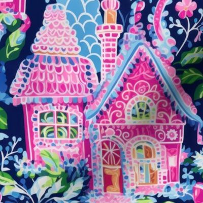 Bright Pink and Blue Gingerbread House - Large Scale