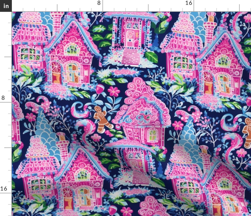 Bright Pink and Blue Gingerbread House - Large Scale