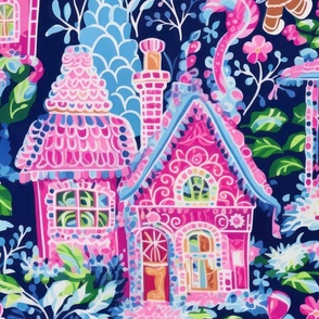 Bright Pink and Blue Gingerbread House - XL Scale