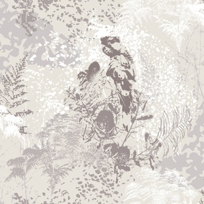 Modern Botanical Abstract, Warm Neutrals, Bird and Ferns, Coastal, Bedding 