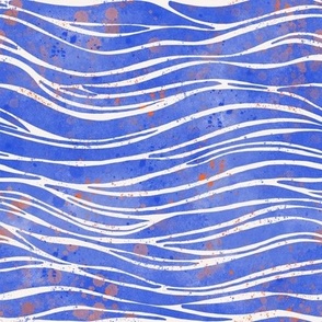 cobalt blue and orange watercolor waves - Frutti di mare collection -   abstract, vibrant  design