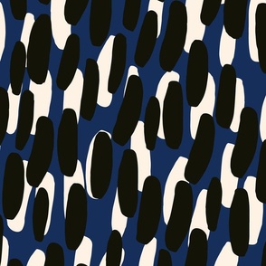 Abstract hand drawn design in black, blue and white colours