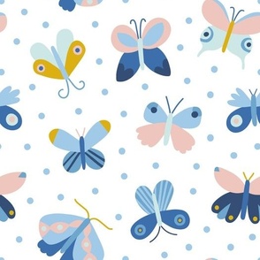 Cute hand drawn butterflies design in pastel blue colour