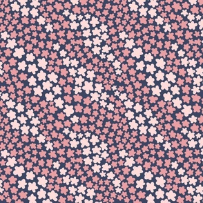 Pink & Blush Ditsy Flowers on Blue Background