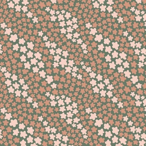 Beige Ditsy Flowers on Sage Green Background