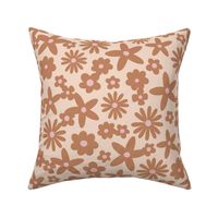 Sweet ditsy flowers daisies poinsettia and lilies retro winter seasonal blossom - Christmas snacks collection  seventies cinnamon beige on blush sand  LARGE wallpaper