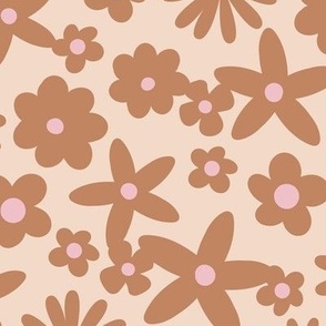 Sweet ditsy flowers daisies poinsettia and lilies retro winter seasonal blossom - Christmas snacks collection  seventies cinnamon beige on blush sand  LARGE wallpaper