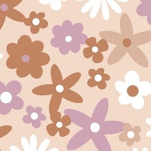 Sweet ditsy flowers daisies poinsettia and lilies retro winter seasonal blossom - Christmas snacks collection seventies lilac caramel beige blush  LARGE wallpaper
