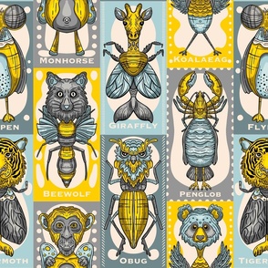 Metamorphosis Monsters, Cute Halloween / Blue and Yellow / Large Scale or Wallpaper