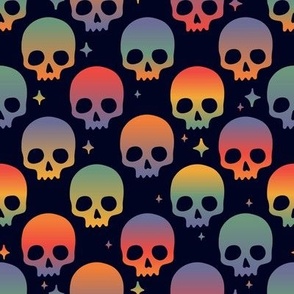Colorful skulls in the dark night