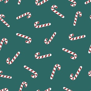 Christmas candy canes on teal 8x8