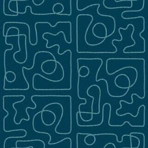 Squiggle Tiles in Warm Ocean Blue (abstract doodle pattern)