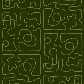 Squiggle Tiles in Deep Forest Green (abstract doodle pattern)