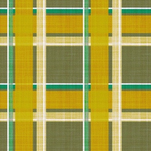 (L) green plaid with mustard stripes